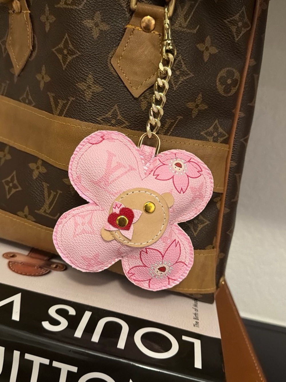 Upcycled LV Pink Flower Charm Keychain/Handbag Charm